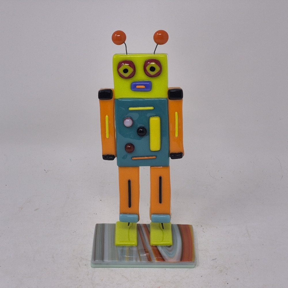 Fused Glass Standing Robot Multi Colored